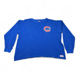 Chicago Cubs Shirt Adult LARGE Blue MLB Baseball Waffle Knit Thermal Long Sleeve